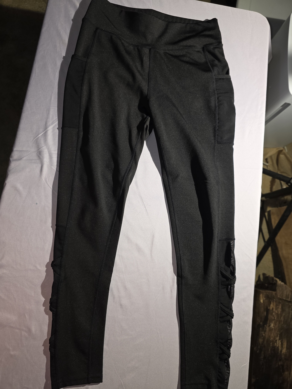 POP Fit Black Leggings with Side Pocket and Lace-Up Detail